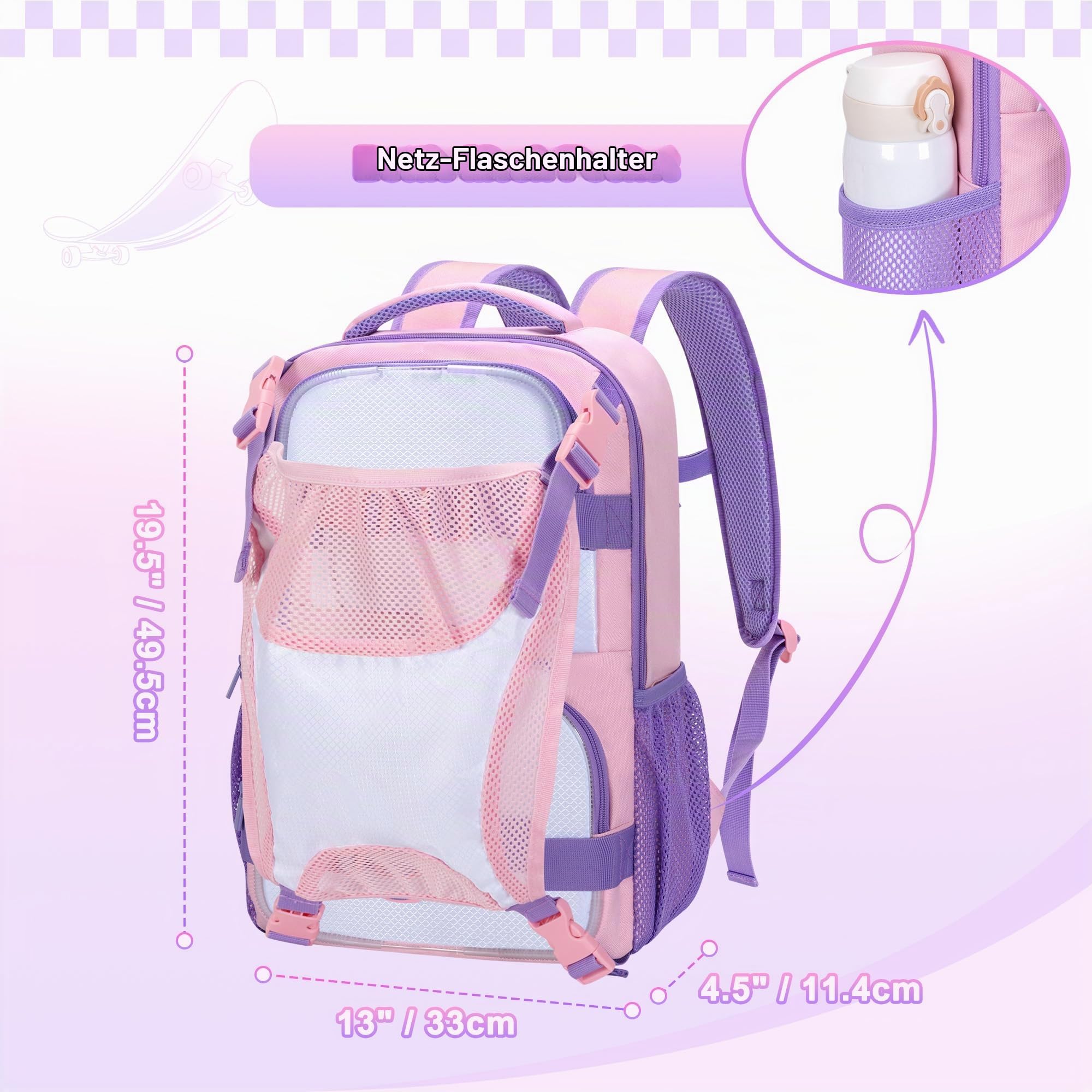 GOBUROS Skateboard Rucksack mit verstellbaren Board Gurten und Helmhalter 5