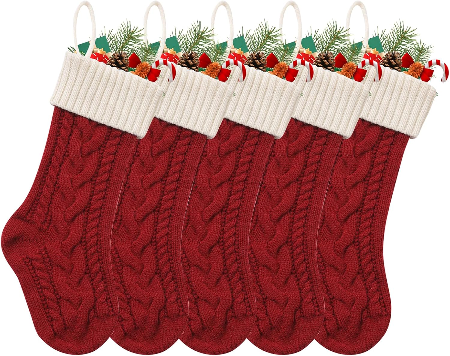 Stockings & Holders - CRSTAFU Christmas Stockings 5 Pack, 18 Inches Large Family Xmas Stockings, Hanging Mix Color Knitted Stockings(5 Red-White)
