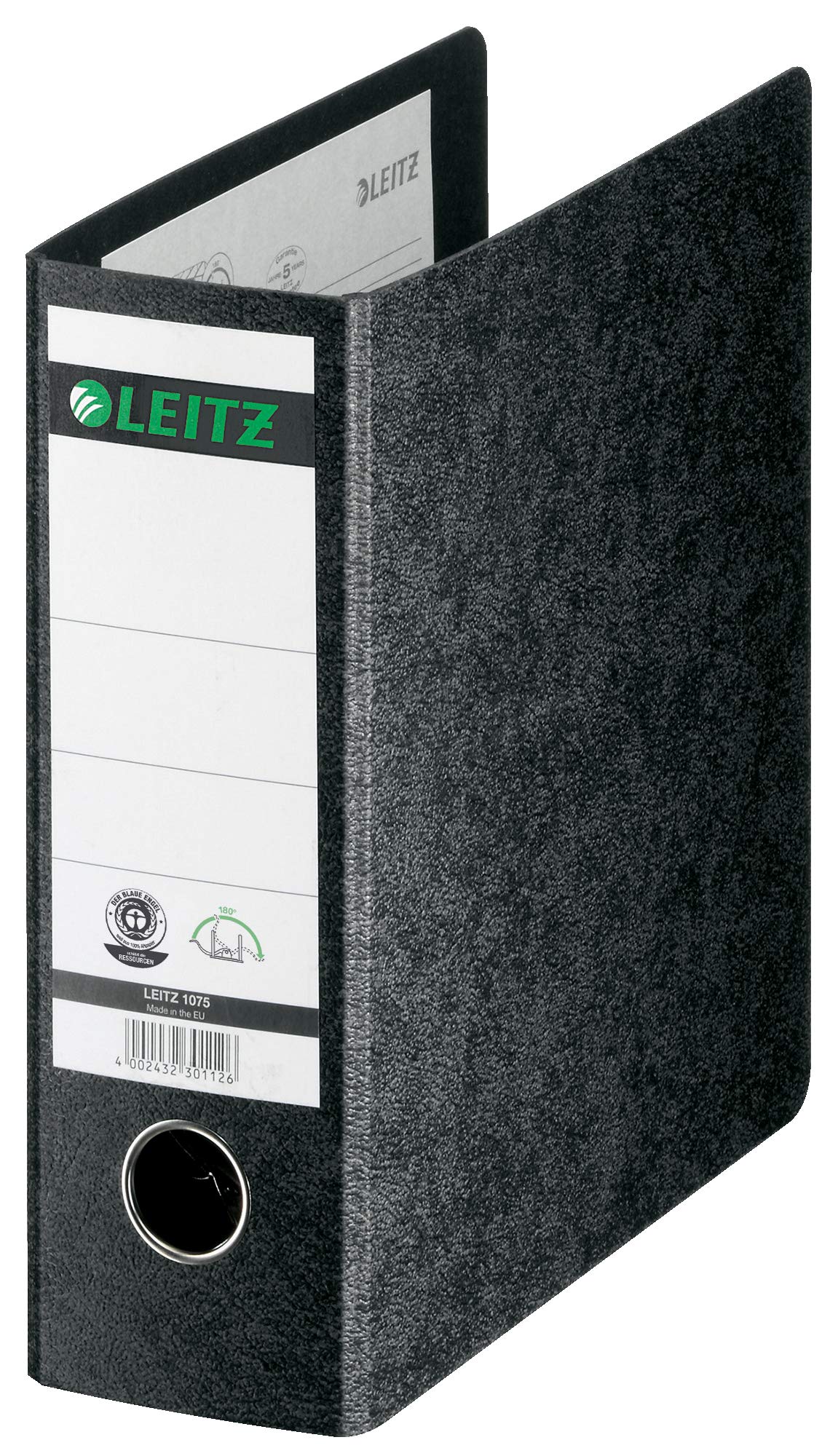 Esselte Leitz 10750000 Card Folder A5 Portrait Width 75 mm with Finger Hole Black Card Spine