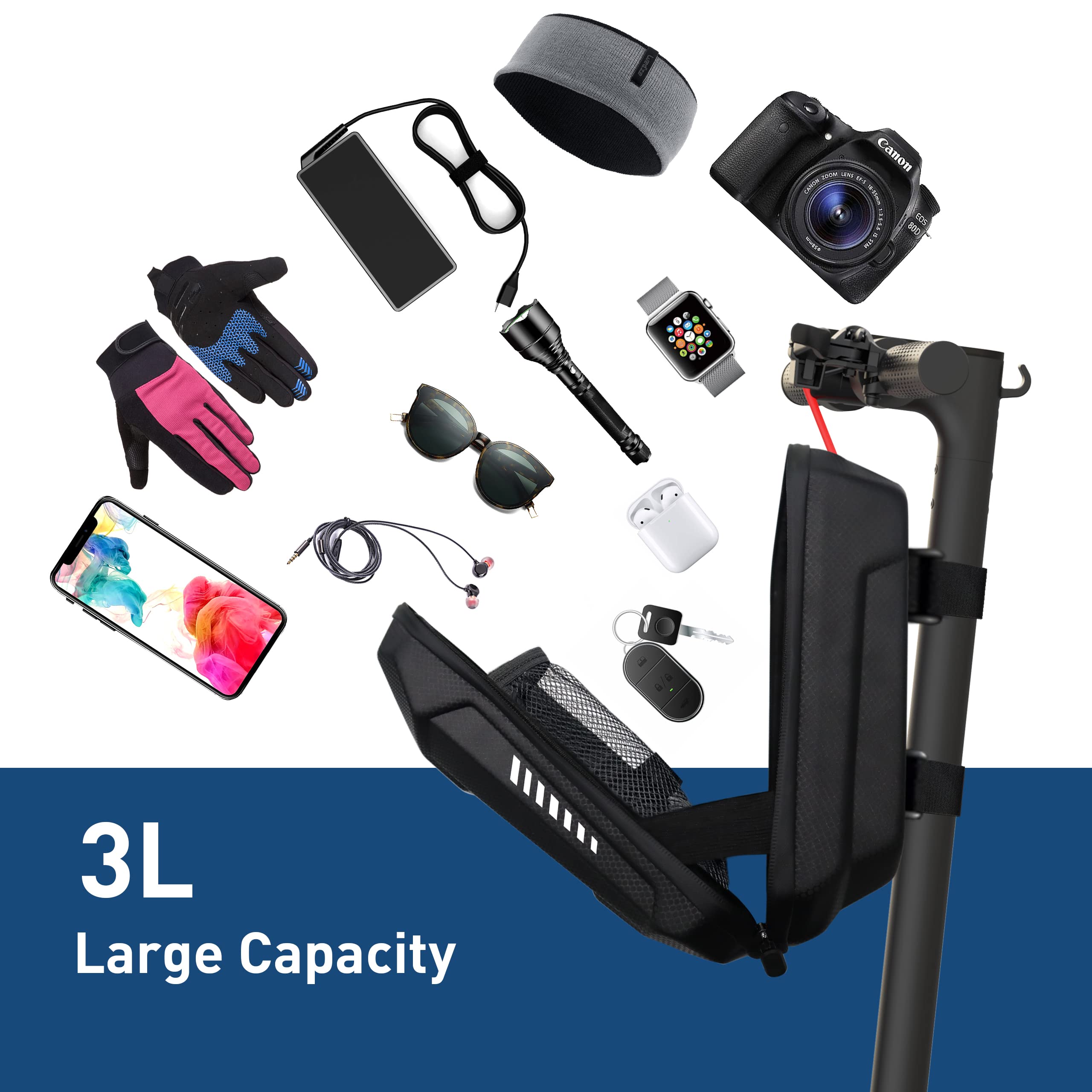 Hiboy Scooter Storage Bag, 3L/4L Large Capacity Scooter Handlebar Bag, Front Hanging Bag for Electric Scooter/Electric Bike, for Carrying Chargers, Phone, Keys with Waterproof Hardshell EVA Material