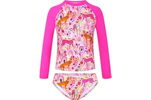 TENVDA Girls Swimsuit Long Sleeve Rash Guard Sets UPF 50+ Two Piece Bathing Suits Size 3-12 Years