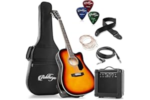 Ashthorpe Full-Size Thinline Cutaway Acoustic Electric Guitar Package with 10 Watt Amp - Sunburst