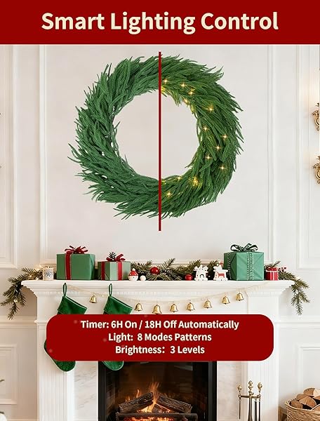 NUPTIO LARGE CHRISTMAS WREATH WITH LIGHTS: 36 INCH PRELIT REAL TOUCH NORFOLK PINE WREATHS WITH HOOK FOR OUTDOOR FRONT DOOR – REALISTIC XMAS DECORATIONS 100 LED 8-MODE WITH REMOTE TIMER FOR HOLIDAY