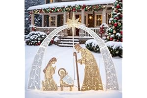 VELTENOVAIRE Outdoor Nativity Scene Christmas Decorations, 54" H Lighted Arch Holy Family Holiday Yard Set, Easy Setup, 115 Warm White LED Lights, Classic Xmas Decors for Lawn, Garden