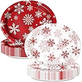 QIYANPAX 30 Count Christmas Oval Disposable Paper Plates Large Snowflake Paper Plates for Xmas Wedding Birthday Candy Christmas Party Supplies