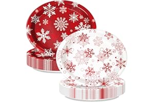QIYANPAX 30 Count Christmas Oval Disposable Paper Plates Large Snowflake Paper Plates for Xmas Wedding Birthday Candy Christmas Party Supplies