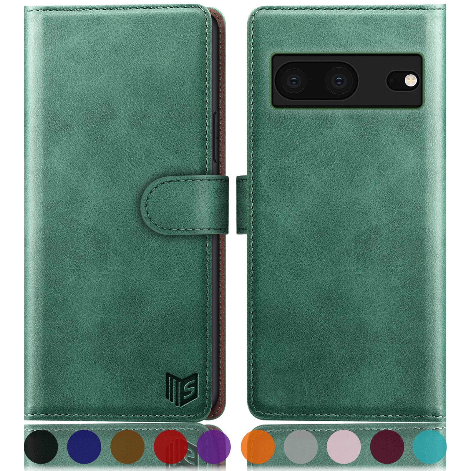 SUANPOT for Google Pixel 7 5G case with [Credit Card Holder][RFID Blocking],PU Leather Flip Book Protective Cover Women Men for Pixel 7 Phone case Sea Green