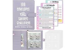 100 Envelopes Challenge Binder, Money Savings Challenges Book to Save $5,050 and $2,600 and $300, A5 Dinero Saving Planner Ca