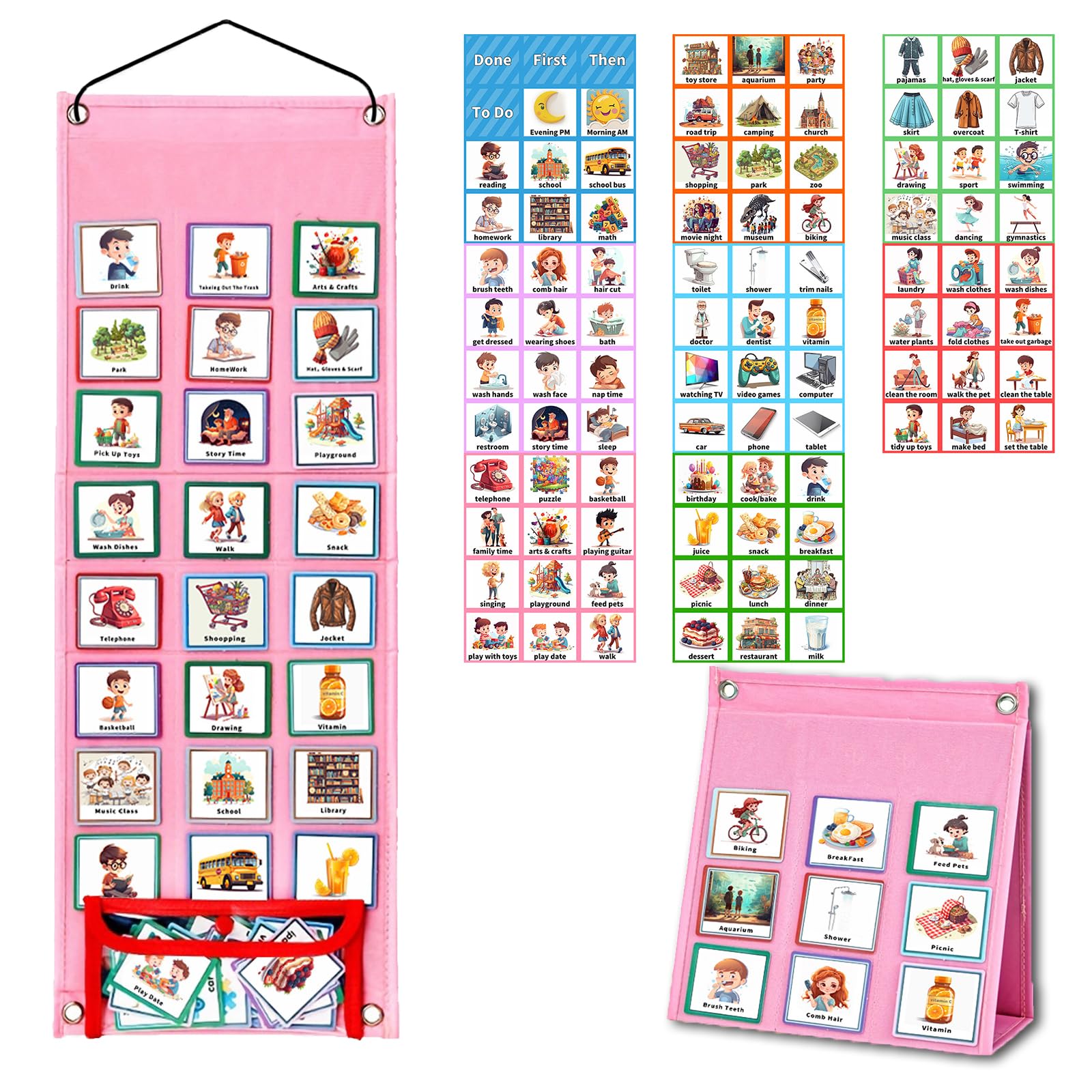 Sydzkjyxgs Visual Timetable for Kids 96 PECS Cards Daily Routine Chart 2 in1 Autistic Children Now and Next Board Learning Aids Tool, Support Communication for Kids Autism Preschool ADHD ASD