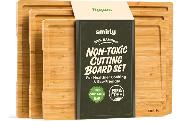 SMIRLY Bamboo Cutting Boards for Kitchen - Wood Cutting Board for Meal Prep, Serving, Charcuterie - Kitchen Gadgets, House Wa
