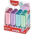 Maped Fluo Peps Pastel Glitter Highlighters - Pack of 12 - Innovative Dual-Beveled Tip - Enhanced Visibility - 4 Vibrant Colors
