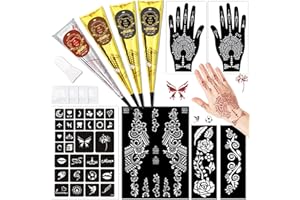 InkForge Temporary Stencils Tattoos Kit, 4 Pcs Tattoo Cones 3 Color (2 Black 1 Maroon 1 Cherry Red) with Gloves Brush Tool,DIY Body Art Skin Painting Designs for Women Men Kids Party Gifts