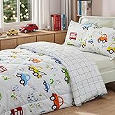 Brandream Kids Comforter Set Twin Size Cotton Boy Quilt Set 3-Piece Cars Trucks Bedding Set Collection Soft