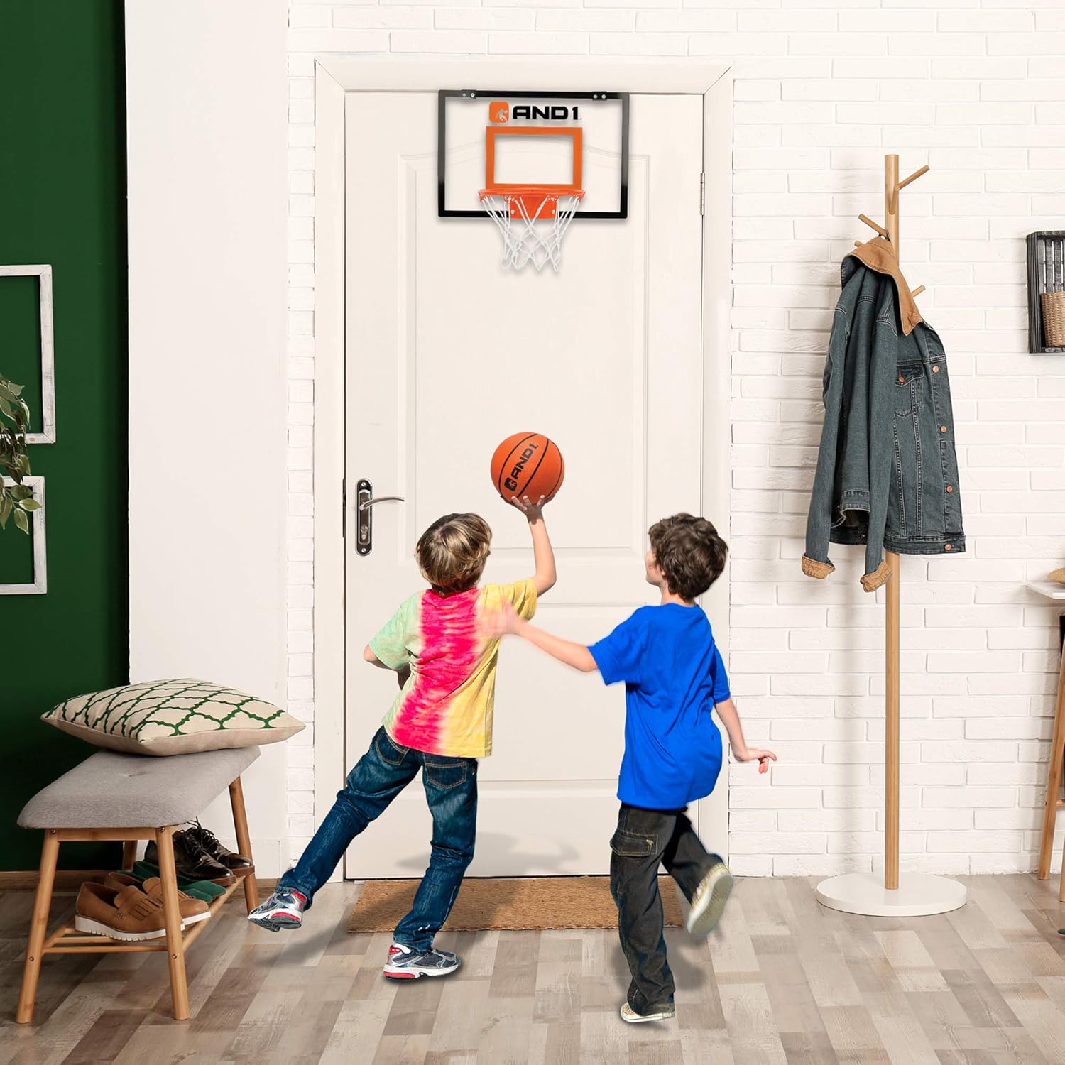 AND1 Over The Door Mini Hoop: - 18”x12” Easy to Install Portable Basketball Hoop with Steel Rim, Includes 5” Mini Basketball, Indoor Game Set for Children and Adults- Clear : Sports & Outdoors