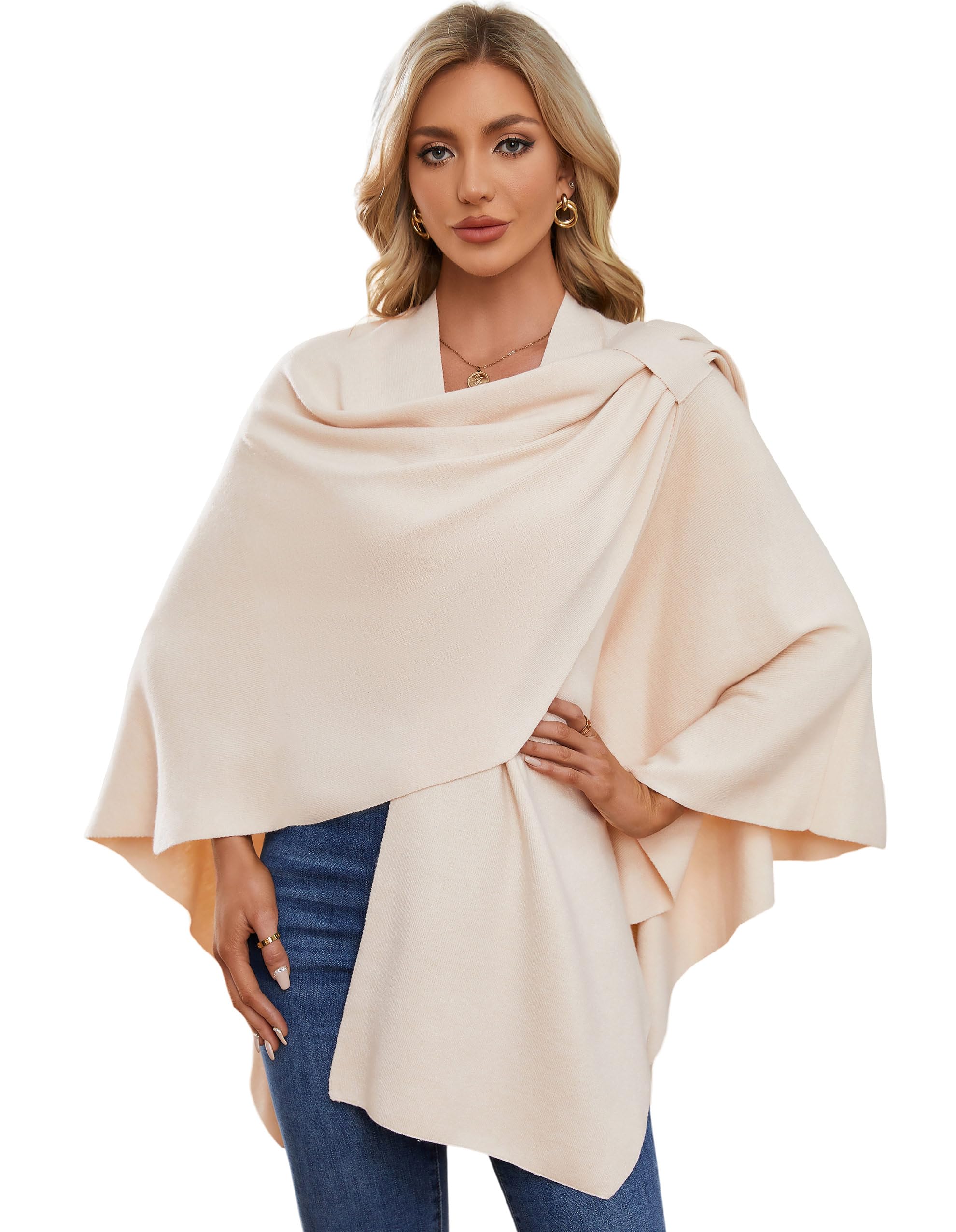 Womens Large Cross Front Poncho Sweater Wrap Topper Knitted Elegant Shawls Cape for Fall Winter