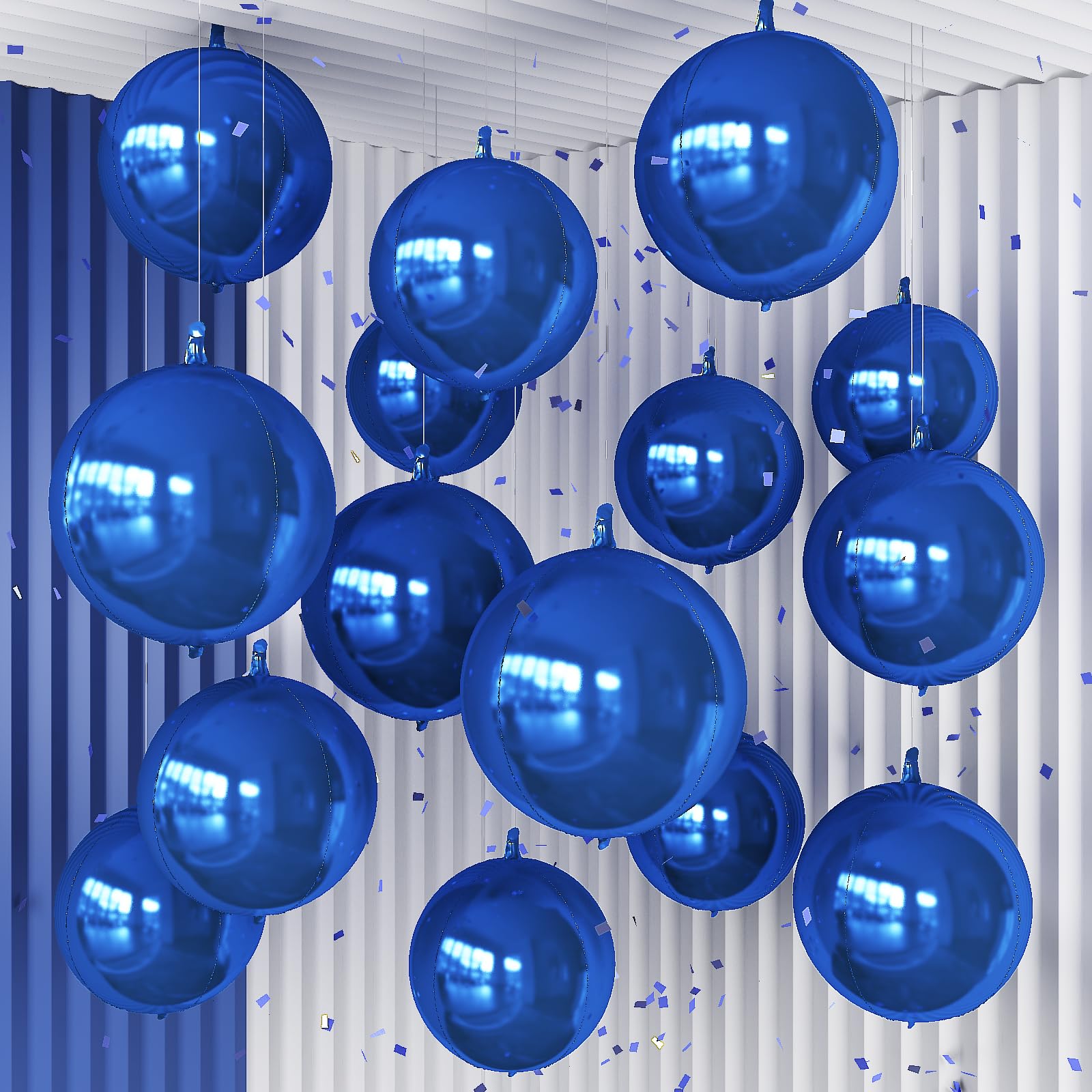 Froova 14 Pcs Navy Blue Round Foil Balloons 22/15/10 4D Ball Balloons Dark Blue Metallic Balloon Ornament Mylar Balloon Chrome for Birthday Graduation Wedding Anniversary New Year Disco Party Decor β image 1