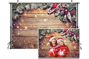 DUDAACVT 7x5ft Christmas Backdrop Snowflake Gold Glitter Christmas Wood Wall Photography Backdrop Xmas Rustic Barn Vintage Wooden Floor Background for Kids Portrait Photo Studio Booth