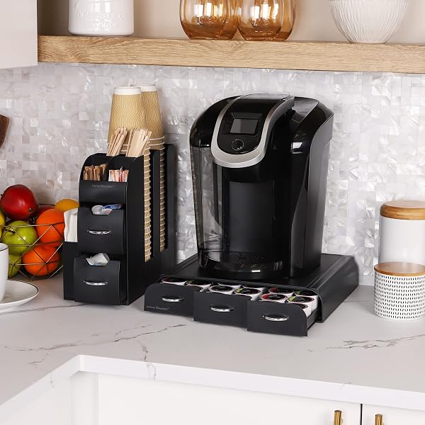 MIND READER SINGLE SERVE COFFEE POD DRAWER AND CUP CONDIMENT SET, 2 PCS., 36 POD CAPACITY, 5.35″L X 11.25″W X 11.15″H, BLACK