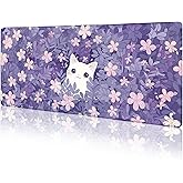 LIMKRIAN Cat Purple Mouse Pad Large Desk Mat, Kawaii Purple Computer Mousepad with Stitched Edges Non-Slip, Keyboard Mouse Pad for Desktop Cute Office Supplies Desk Decor Accessories 31.5x11.8 in