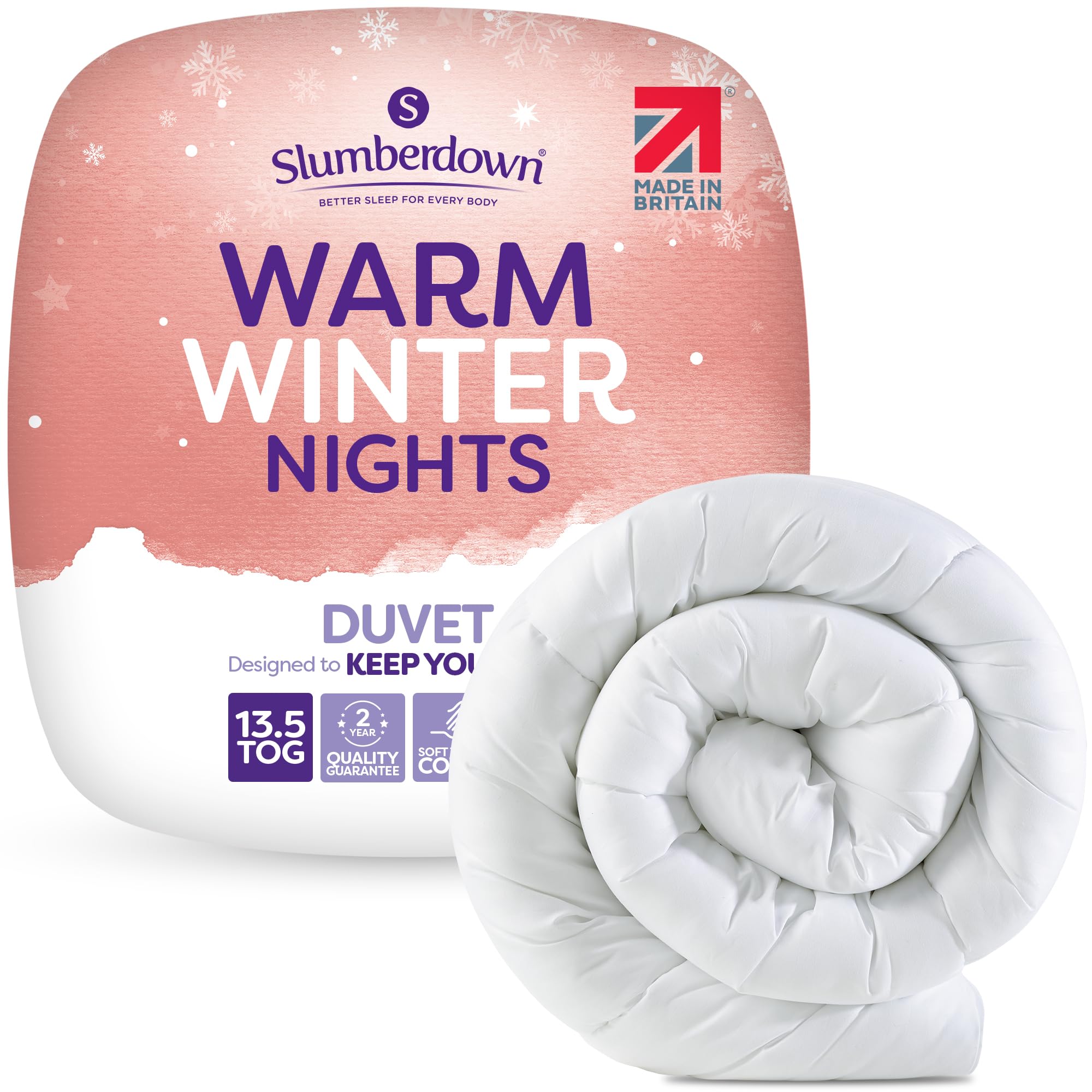 Slumberdown Warm Winter Nights Single Duvet 13.5 Tog - Thick & Cosy Quilt for Cold Weather | Soft Touch Cover, Non-Allergenic, Machine Washable, UK-Made Bedding (135 x 200cm)