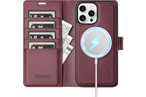 Shieldtop Compatible Magsafe Magnetic 2 in 1 Detachable iPhone 15 Pro Max Wallet Case with Card Holder Credit Slots Men Women,PU Leather RFID Blocking Flip Kickstand for Apple 15 Pro Max,Wine Red