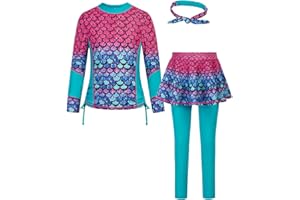 Danna Belle Girls Long Sleeve Swimsuit Rash Guard Set 3 Piece Bathing Suit 5-12Y