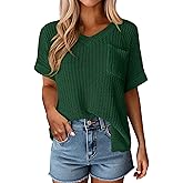 PRETTYGARDEN Women's 2026 Spring Short Sleeve Sweaters Lightweight V Neck Casual Going Out Summer Tops Beach Vacation Clothes