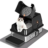 Citylife Stainless Steel Litter Box with Lid Flip-Top Removable High Enclosed Cat Litter Box with Litter Mat Step&Litter Scoo