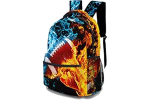 DTCCET Ice & Fire Football Backpack, Cool Daypack Stylish Shoulders Backpack with Multiple Pockets, Classic Laptop Bag(Ice & Fire Football)