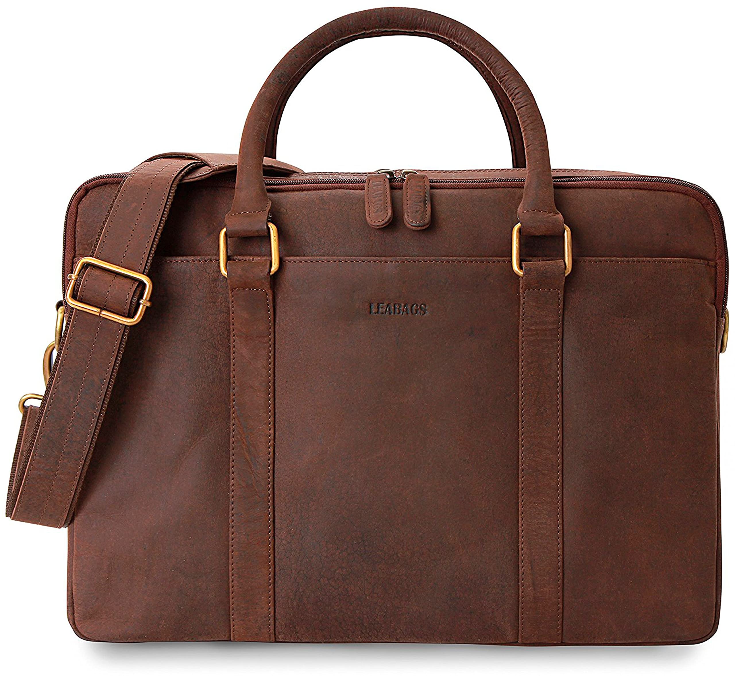 LEABAGS Istanbul Leather Shoulder Bag I 15 inch Laptop Bag I Genuine Buffalo Leather Messenger Bag I Briefcase I Vintage Leather Bag I Desk Bag I 40x30x12cm