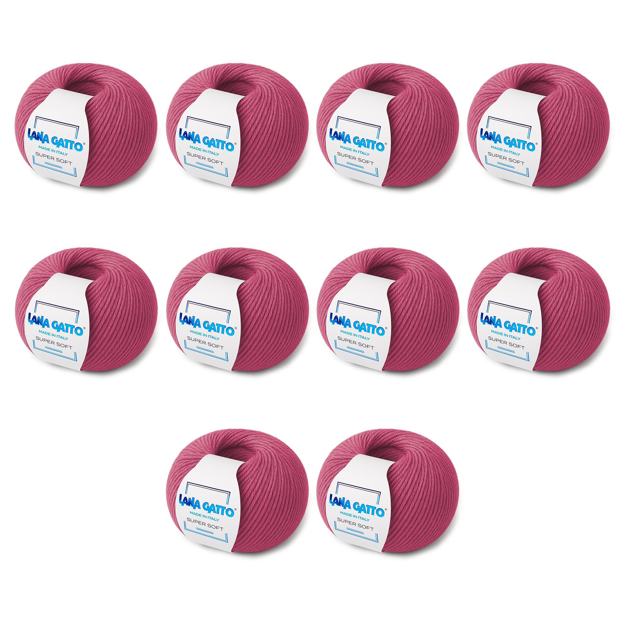 Super Soft Yarns for Crocheting and Knitting 100% Merino Wool Soft Yarn, Extrafine Wool Made in Italy by Lana Gatto Super Soft Line, 18 oz 1370 yd, (10, Pink - 14446)