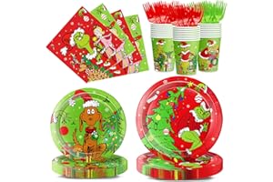 HIGZYOVN Christmas Plates Set: 125Pcs Xmas Party Decorations Christmas Party Plates and Napkin, Included 9 inch & 7 inch Plates Napkins Cups Forks