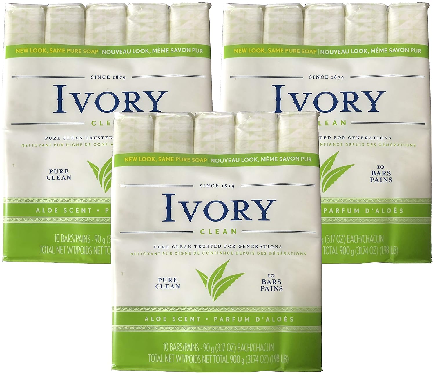 Ivory Soap, Pure Clean, 3.17 oz Bars, 10 each, Pack of 3