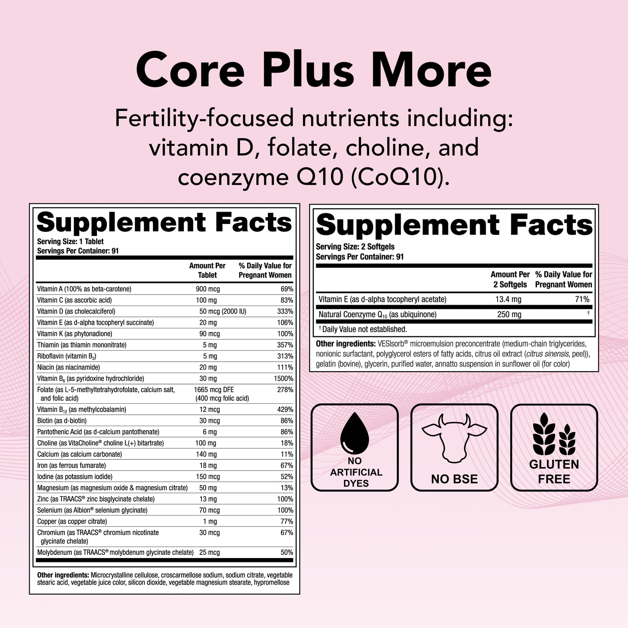 Theralogix TheraNatal OvaVite Preconception Vitamins - 13-Week Supply - Prenatal Vitamins & Fertility Supplement for Women with CoQ10* - NSF Certified - 91 Tabs, 182 Softgels (91 Servings)