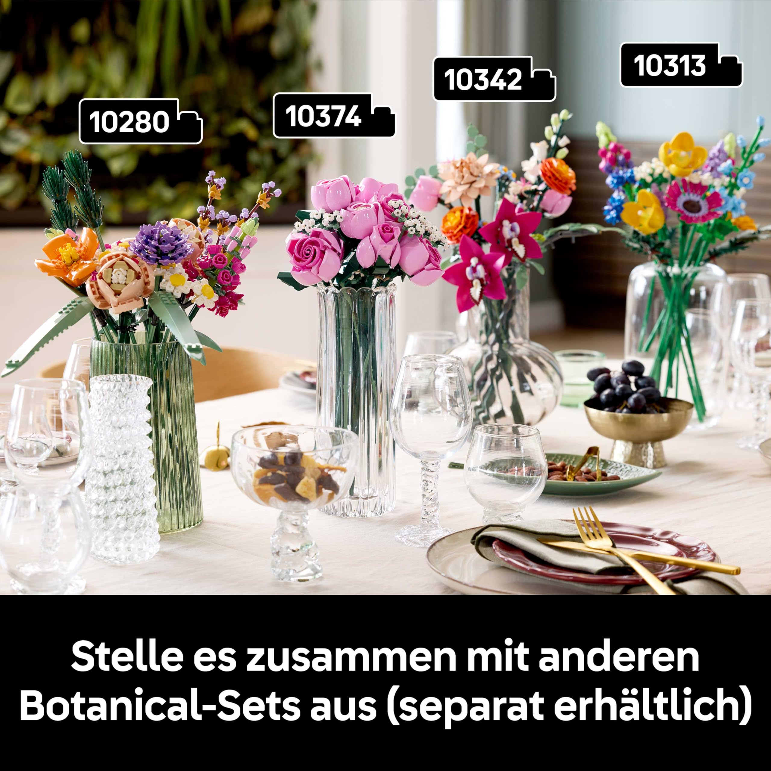 LEGO Botanicals Rosa Rosenstrauß - Set mit Kunstblumen für Erwachsene - 12 künstliche Rosen & 4 Zweige Schleierkraut als DIY Deko - Geschenkidee für Frauen - 10374 8