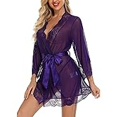 RSLOVE Women Lace Kimono Robe Babydoll Chemise Lingerie Bride Robe for Wedding Party