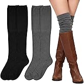 Tivi Tovo 2 Pairs Over Knee High Boot Socks Cotton Extra Long Slouch Over Knee High Socks Long Boot Stocking for Women