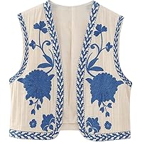 Meihuida Women Embroidered Vest Top Y2k Vintage Open Front Floral
