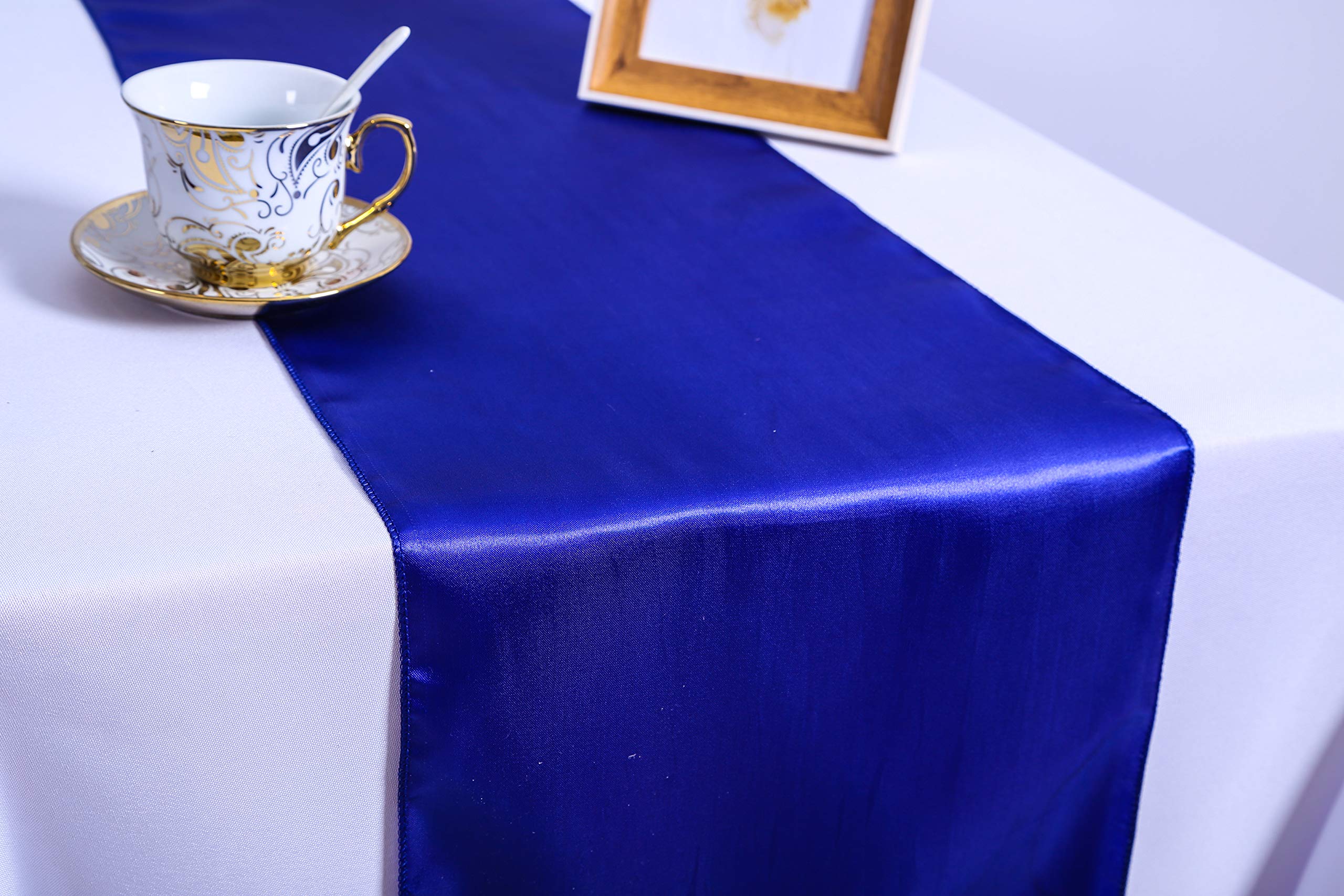 Namvo Pack of 10 Satin Table Runners 12 x 108 inch for Wedding, Reception and Any Party(Blue)