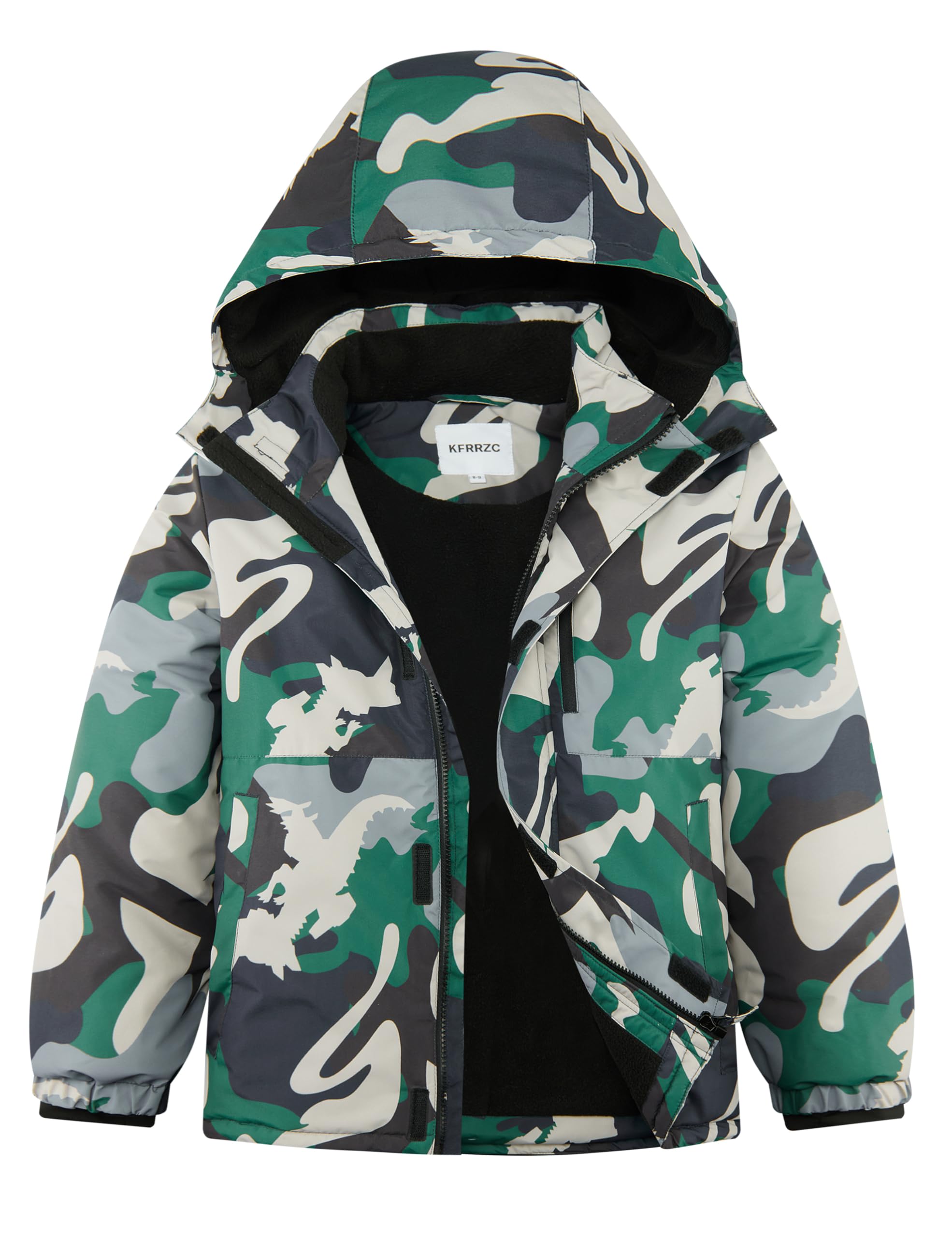 Photo 1 of KFRRZC Boys Winter Waterproof Ski Jacket Kids Fleece Lined Warm Snow Coat with Detachable Hood(Navy Grey,11-12)
