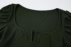 Valphsio Womens Puff Short Sleeve Top Ribbed Knit