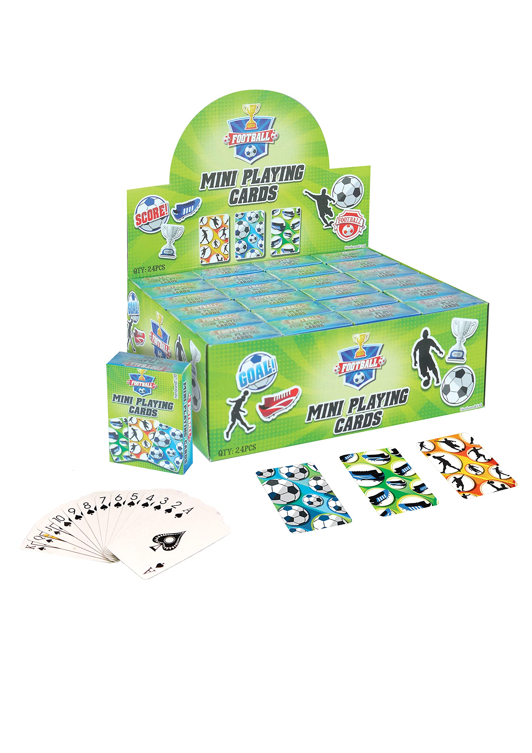 Henbrandt 6x Mini Football Playing Cards 52 Card Deck for Kids Family Games and Parties for Girls and Boys Home School Classroom Prize Loot Bag Filler Party Favour