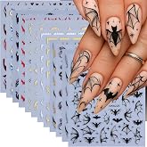 Halloween Nail Art Stickers Decals 12PCS 3D Self-Adhesive Gothic Nail Designs Metallic Teeth Bat Spider Flame Eye Cat Witchy Decals DIY Halloween Party Gifts Nail Supplies for Manicure Decorations