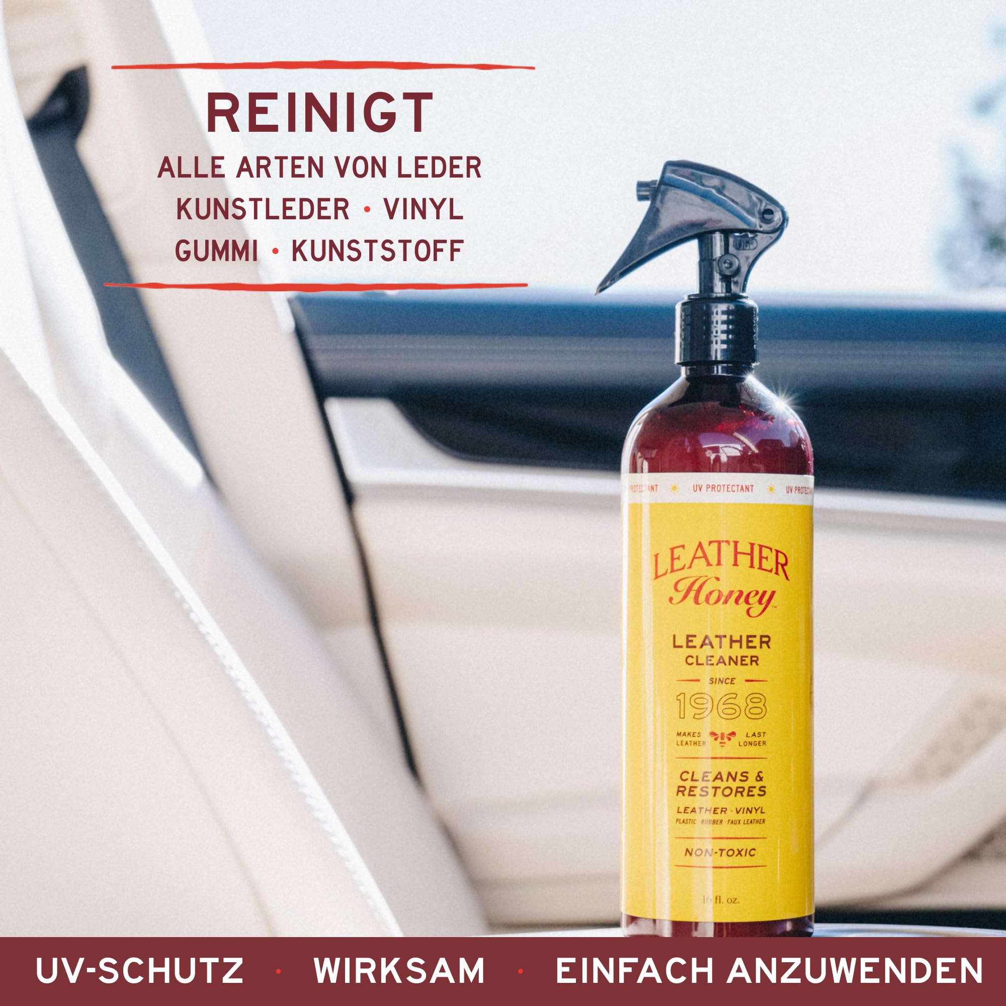 LEATHER Honey Lederreiniger, Premium-Lederreiniger für Kunstleder und Lederkleidung, Möbel, Autoinnenraum, Schuhe und Accessoires, muss Nicht verdünnt Werden, gebrauchsfertig, 236ml Flasche 3