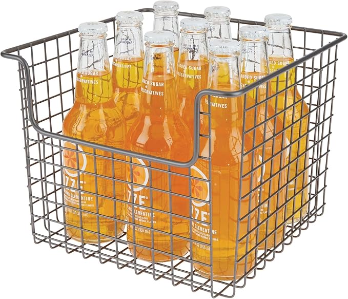 mDesign Cesta organizadora multiusos en alambre de metal - Versátil organizador de cocina, despensa, etc. - Cesta de metal con recubrimiento inoxidable - gris