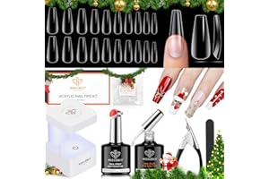 modelones Gel Nail Kit, Fake Nails Long Coffin, 9-in-One Glue Prep Dehydrator & Portable Mini U V Light Acrylic Clipper, 500Pcs Coffin Tips for Extension Kit DIY Salon Home Gifts for Women