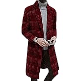 Springrain Men's Wool Blend Pea Coat Notched Collar Single Breasted Overcoat Warm Winter Trench Coat