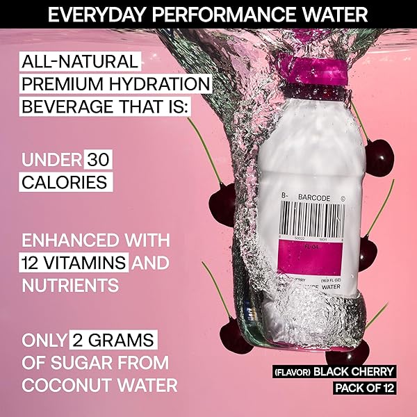 BARCODE PREMIUM SPORTS HYDRATION DRINK – NO ADDED SUGAR – ADAPTOGEN DRINK WITH ELECTROLYTES, BLACK CHERRY, 12 PACK – PLANT-BASED BEVERAGE – 12 VITAMINS & MINERALS – ASHWAGANDHA & MAGNESIUM