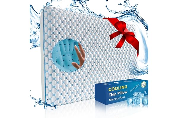 Cooling Gel Flat Pillow for Stomach and Back Sleepers, Ultra Thin Pillow for Sleeping, Slim Stomach Sleeping Pillows, Low Pro
