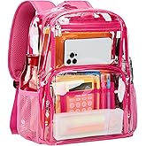 Vorspack Clear Backpack Heavy Duty - Large Transparent Bookbag for Adults, See Through Backpack for College, Work, Travel - Pink